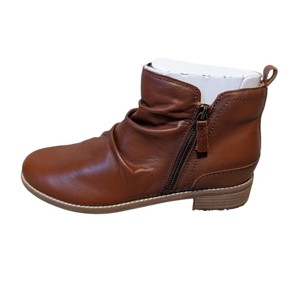 Earth Womens 9.5 Brown Slouchy Faux Leather Ankle Boots Comfort Side Zip Booties